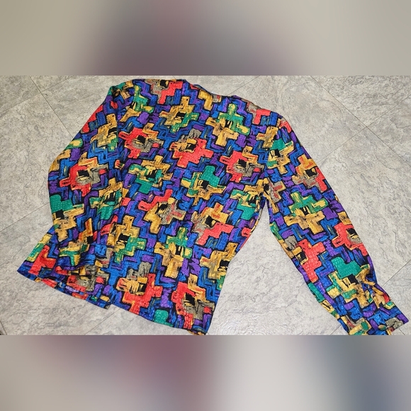 Diversity Petite 100% Polyester Button-down Blouse. Sz 4P. Bold Colors/pattern - Picture 9 of 10